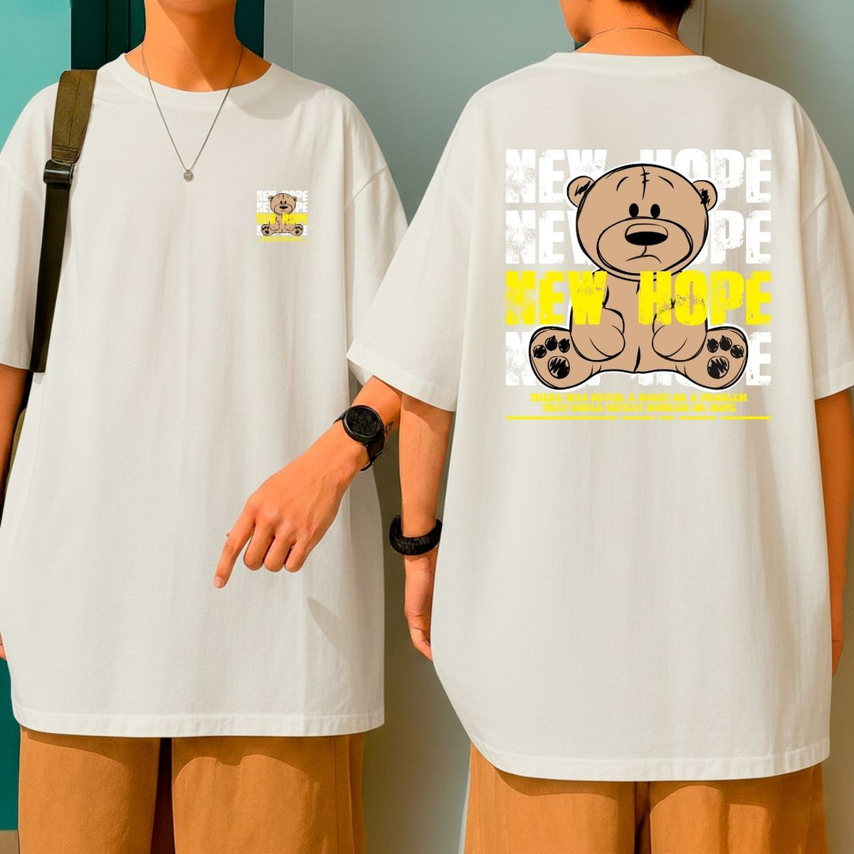 Camiseta Oversized Streetwear Algodão New Hope Bear Casual Urbano