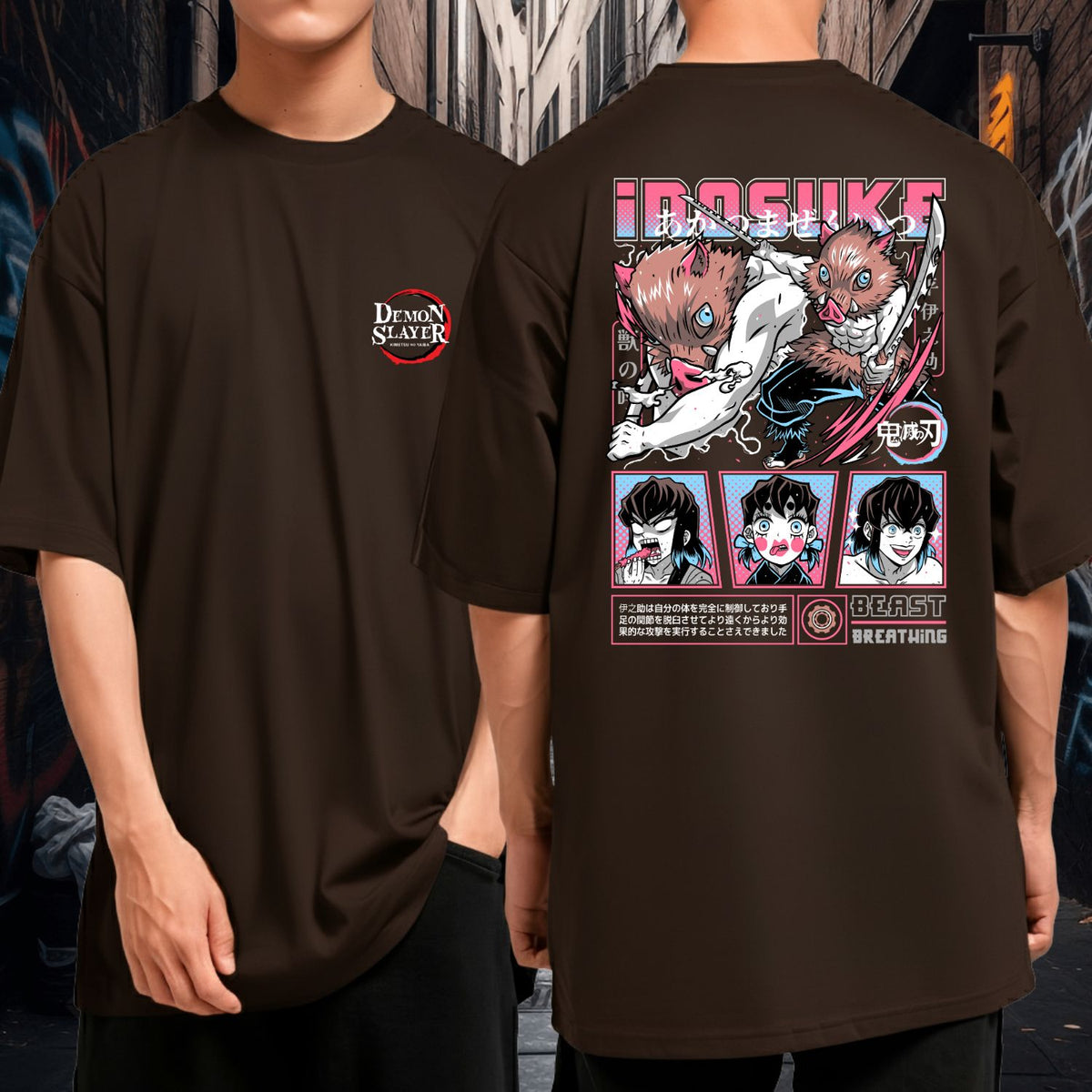 Camiseta Oversized Inosuke Demon Slayer Anime Blusão Malha Premium Algodão