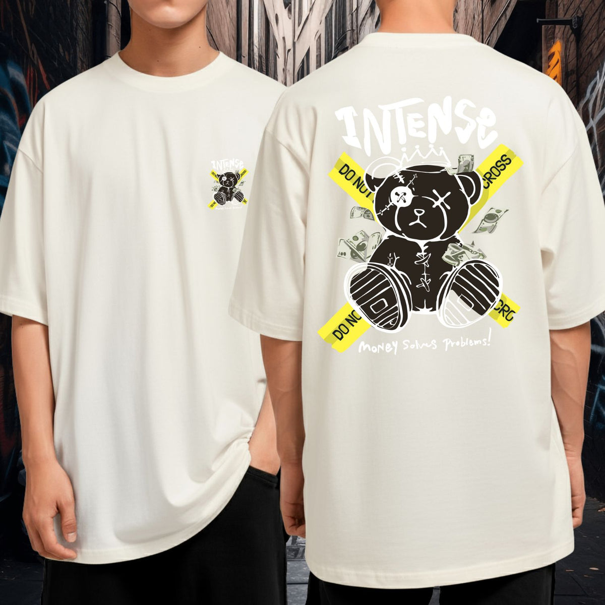 Camiseta Oversized Streetwear Underground Urso Intense Money Solves Problems