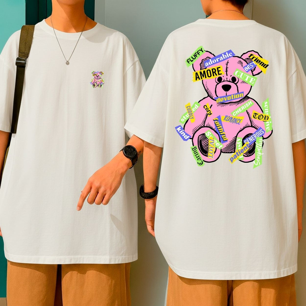Camiseta Oversized Streetwear Amore Bear Design Colorido e Moderno P ao GG