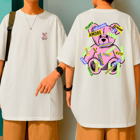 Camiseta Oversized Streetwear Amore Bear Design Colorido e Moderno P ao GG