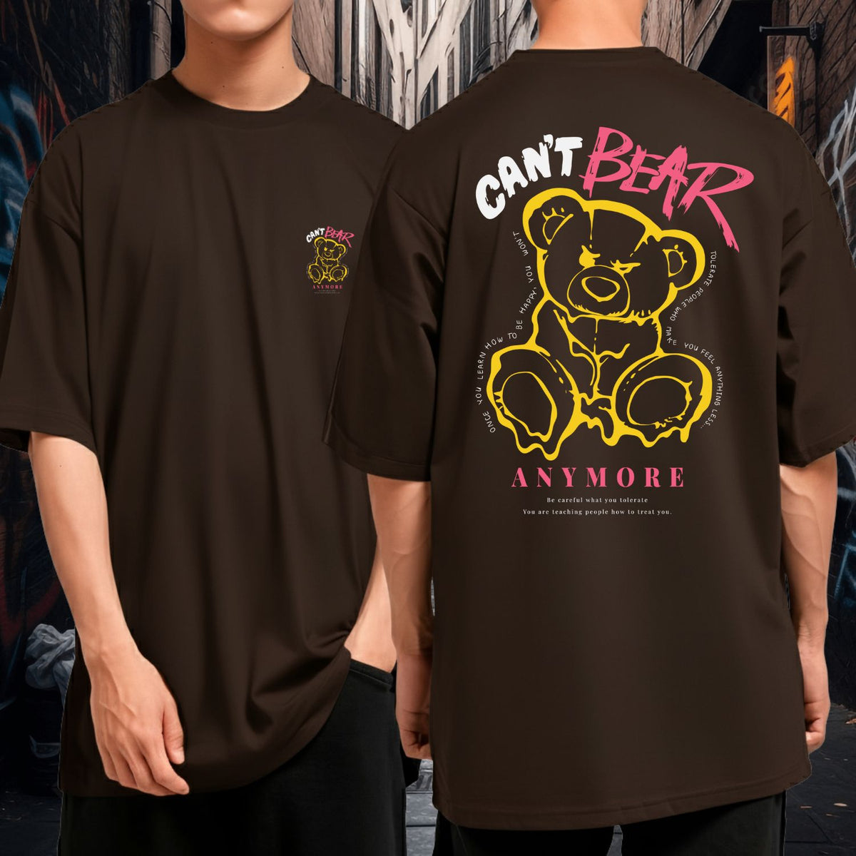 Camiseta Oversized Algodão Malha Grossa Streetwear Can’t Bear Anymore Urso Amarelo