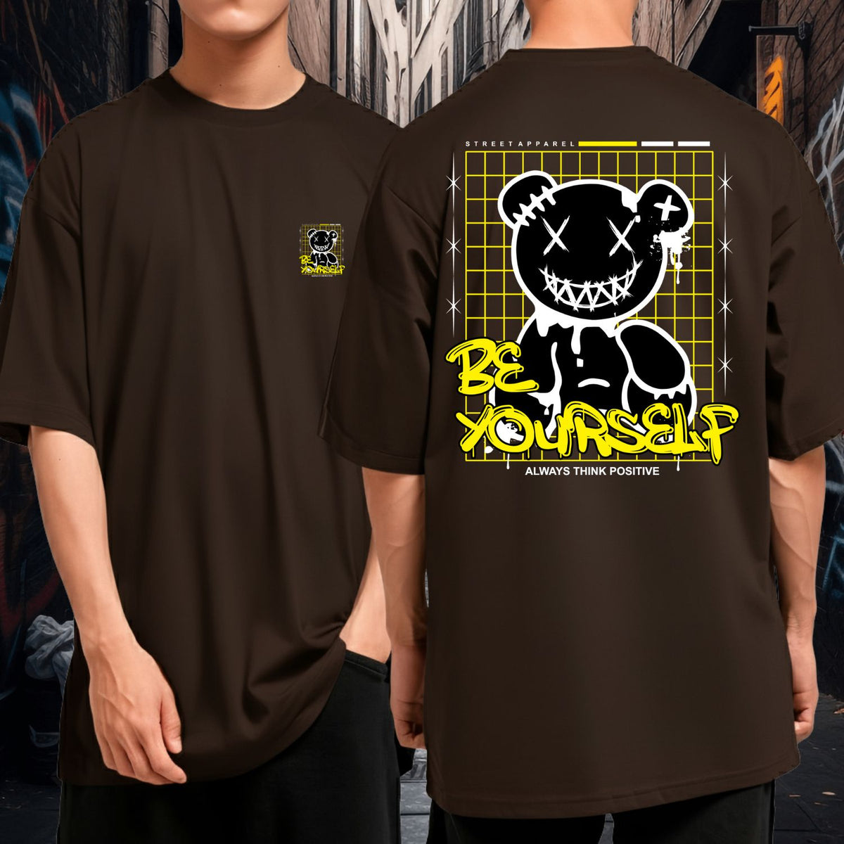 Camiseta Oversized Premium Malha Grossa Gola Redonda Ursinho Be Yourself