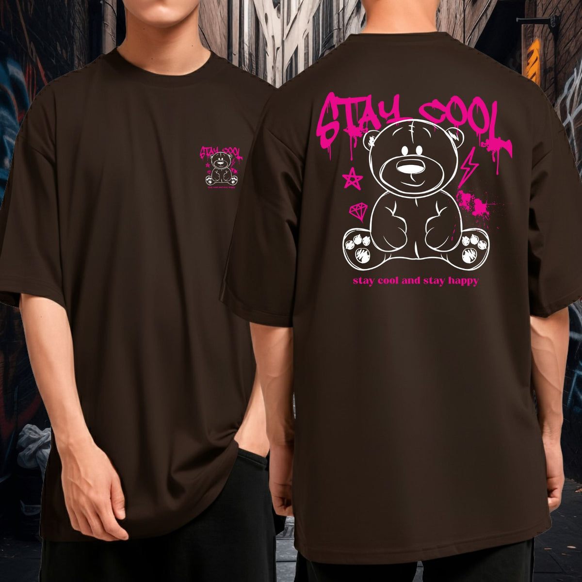 Camiseta Oversized 100% Algodão Blusão Largo Stay Cool and Stay Happy