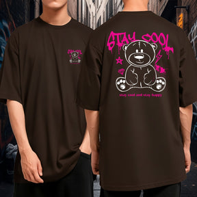 Camiseta Oversized 100% Algodão Blusão Largo Stay Cool and Stay Happy
