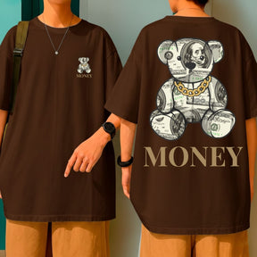 Camiseta Oversized Blusão Largo Gola Redonda Urso Money Streetwear Atitude e Poder