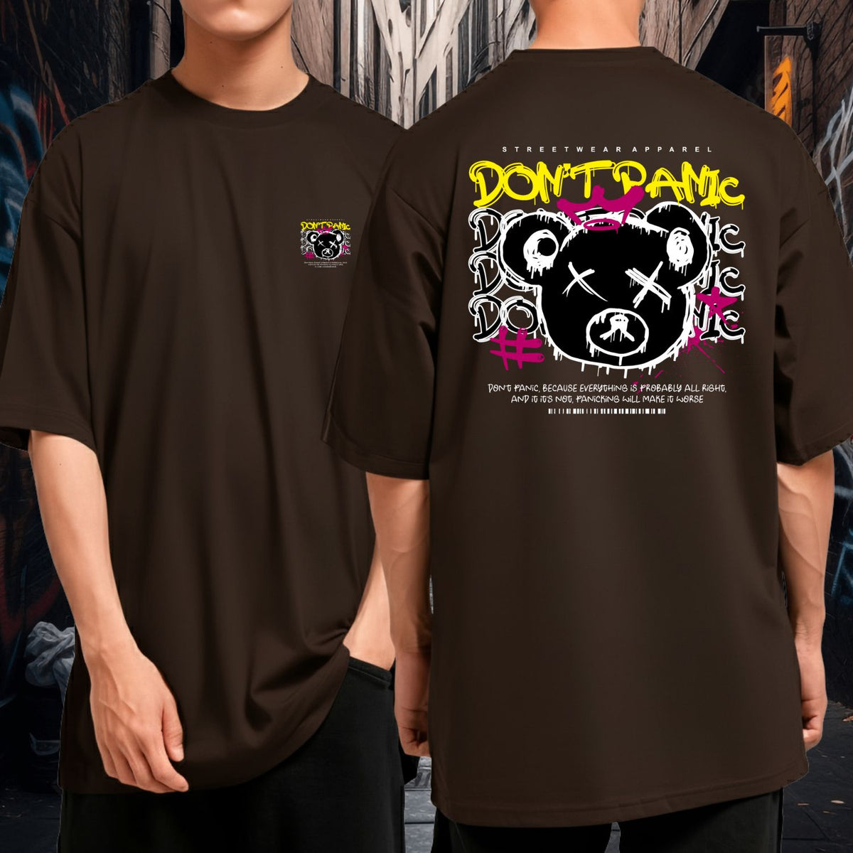 Camiseta Oversized Algodão Don't Panic Moda Streetwear Casual Unissex