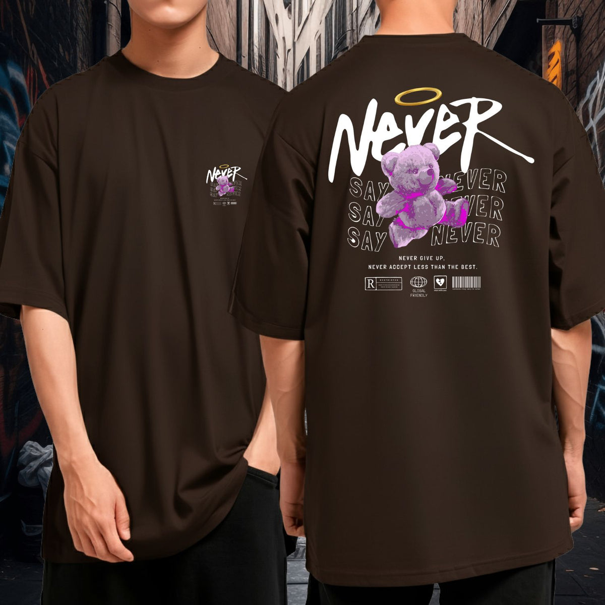 Camiseta Oversized 100% Algodão Streetwear Never Bear Design Exclusivo Moderno