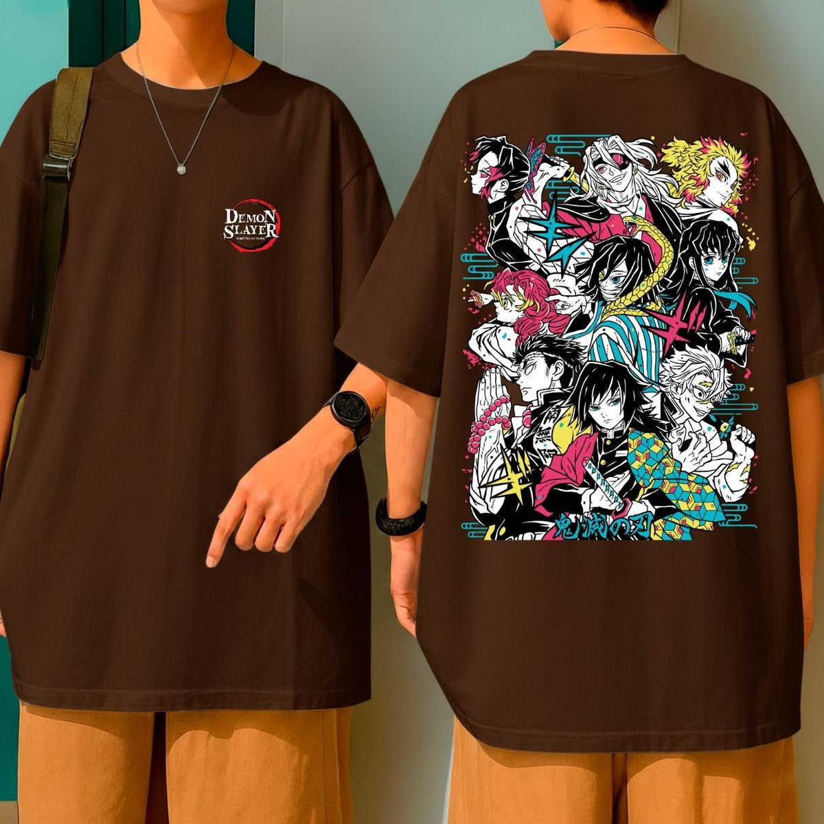 Camiseta Oversized Algodão Malha Premium Demon Slayer Personagens Blusão Largo Grande