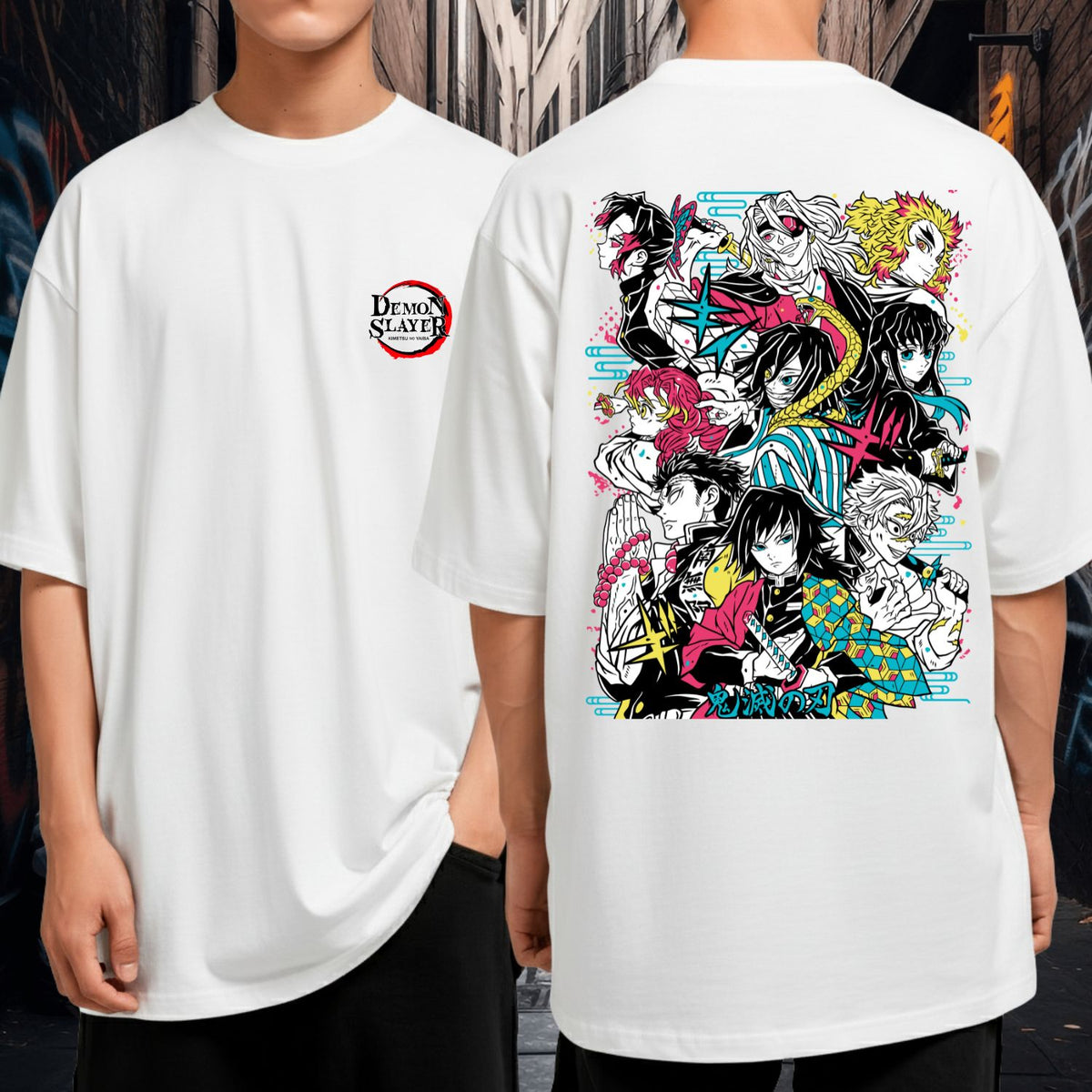 Camiseta Oversized Manga Larga Demon Slayer Hashira Personagens