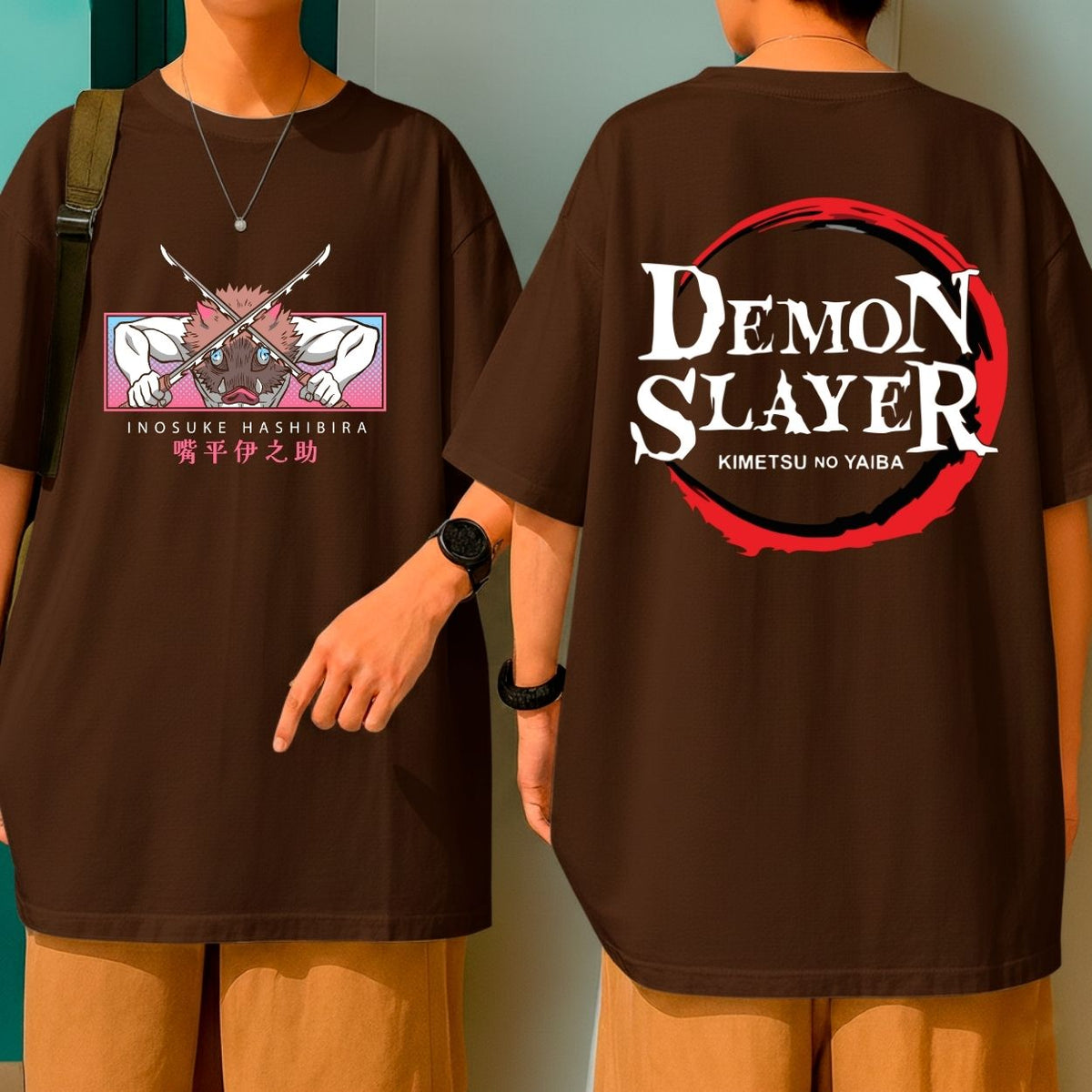 Camiseta Oversized 100% Algodão Inosuke Demon Slayer Blusão Malha Grossa Gola Redonda