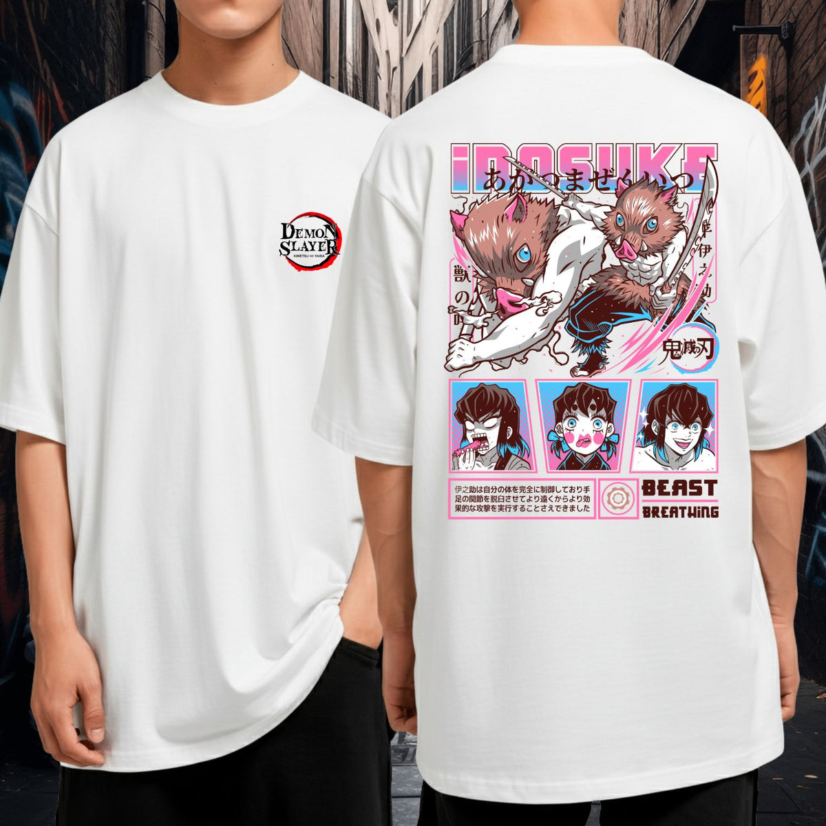Camiseta Oversized Inosuke Demon Slayer Anime Blusão Malha Premium Algodão