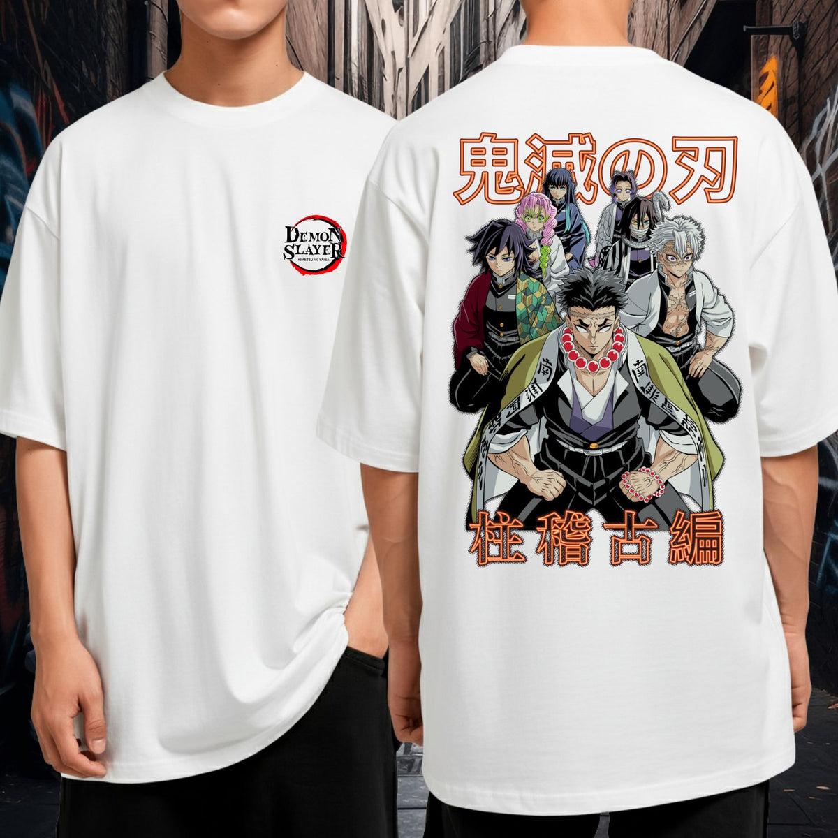 Camiseta 100% Algodão Oversized Unissex Demon Slayer Anime Hashiras