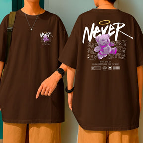 Camiseta Oversized Streetwear Blusão Malha Grossa Urso Roxo Never Say Never