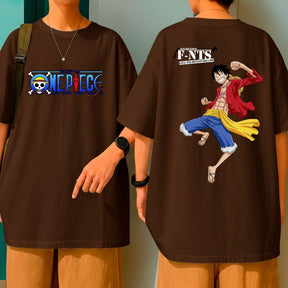 Camiseta Oversized Algodão One Piece Luffy Homem Borracha Anime Blusão Malha Grossa