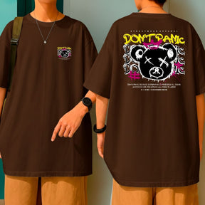 Camiseta Oversized Malha Premium Don't Panic Urso Grafite Streetwear