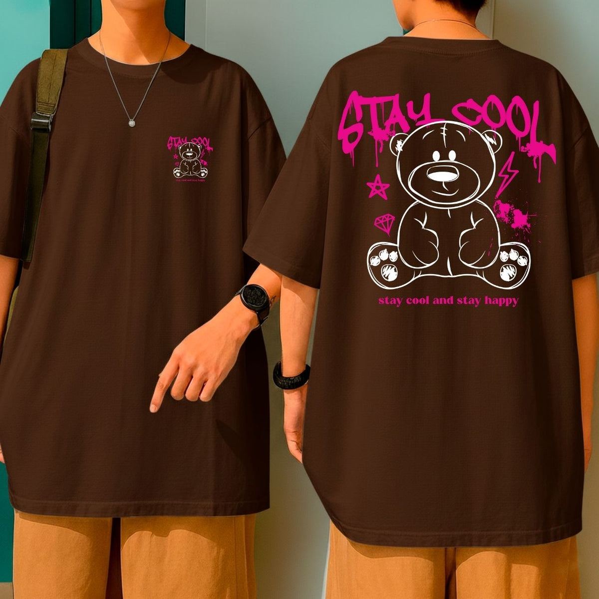 Camiseta Oversized Malha Premium Urso Streetwear Stay Cool Unissex