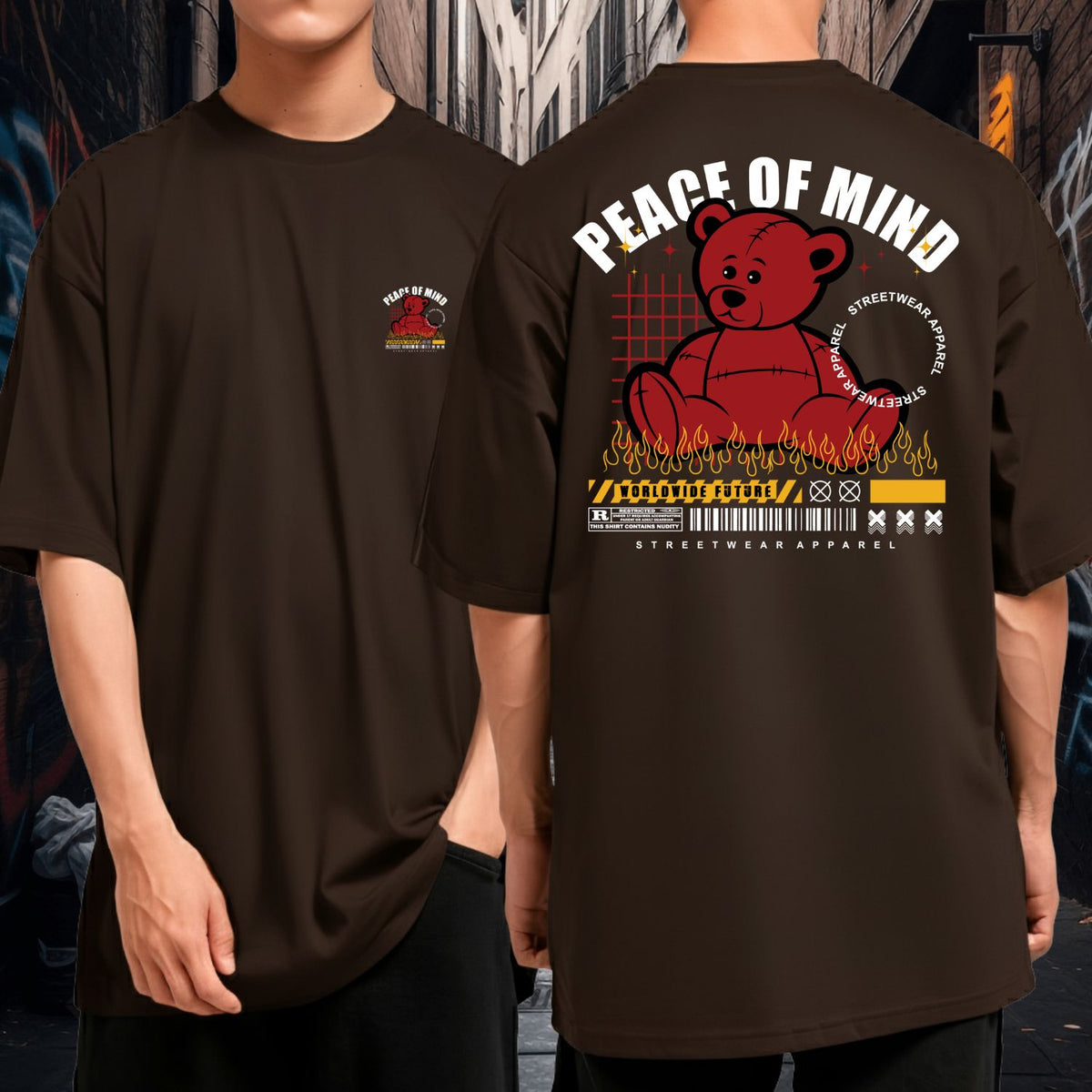 Camiseta Oversized Fio 30.1 Peace of Mind Bear Streetwear Unissex