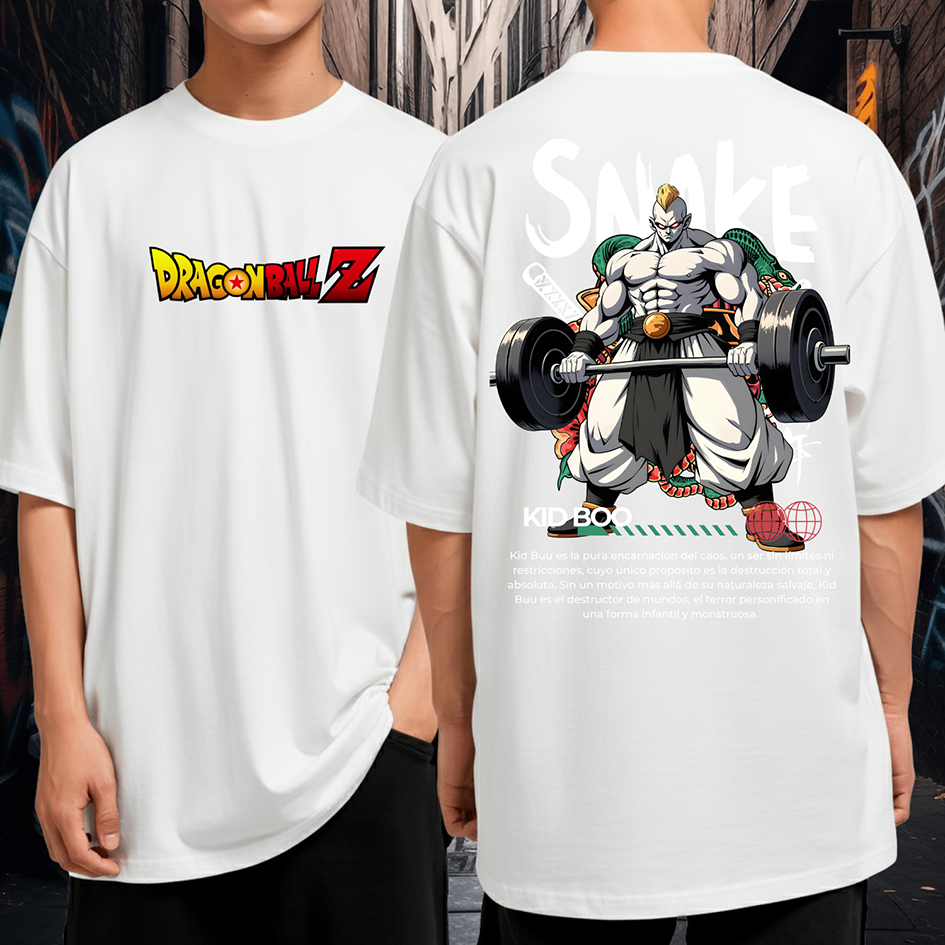 Camiseta Oversized Snake Dragon Ball Z Blusão Manga Longa Kid Boo