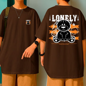 Camiseta Oversized Streetwear Estampa Urso Lonely Preto Laranja Qualidade Bom Caimento