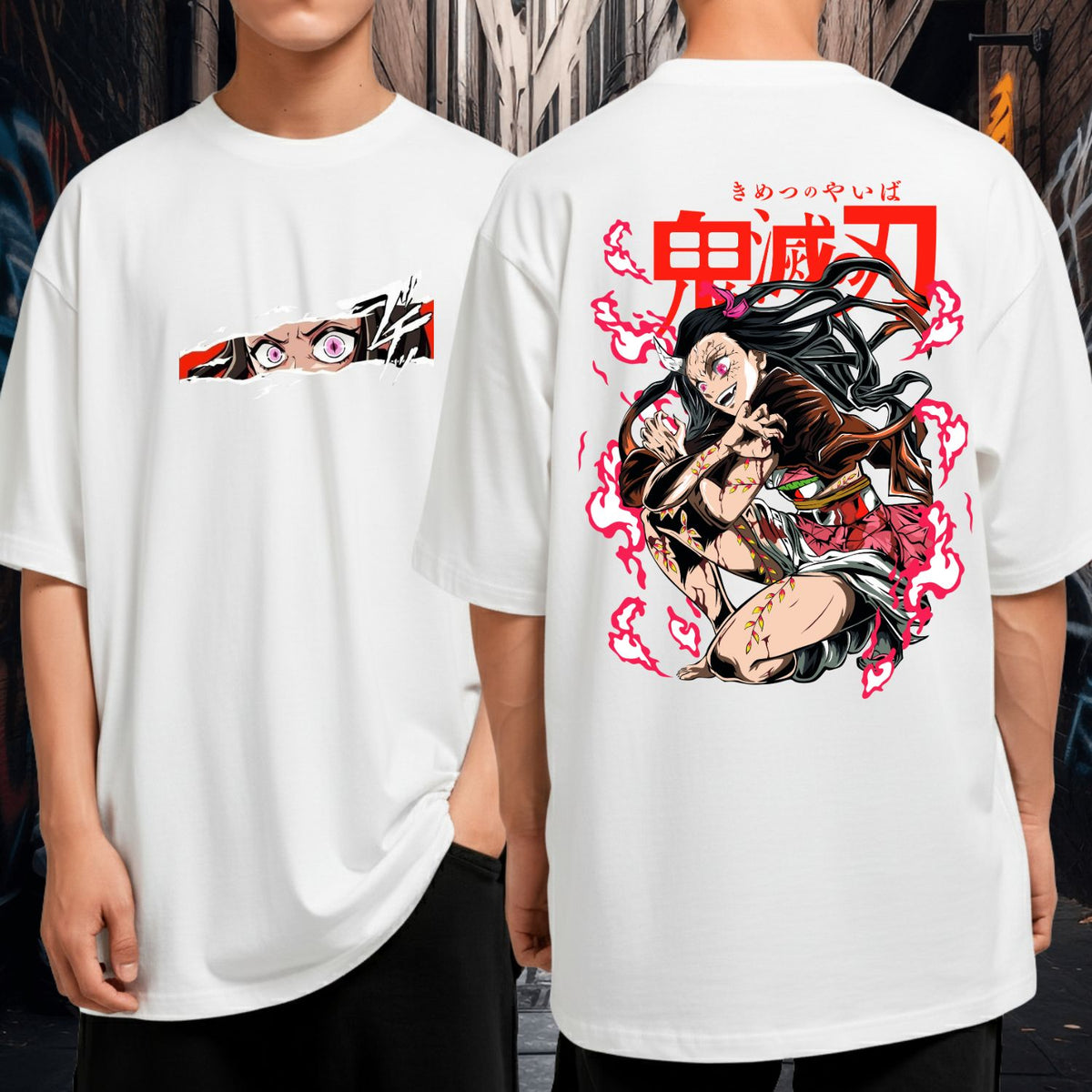 Camiseta Oversized 100% Algodão Oni Nezuko Transformação Blusão Manga Larga Malha Grossa