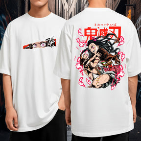 Camiseta Oversized 100% Algodão Oni Nezuko Transformação Blusão Manga Larga Malha Grossa