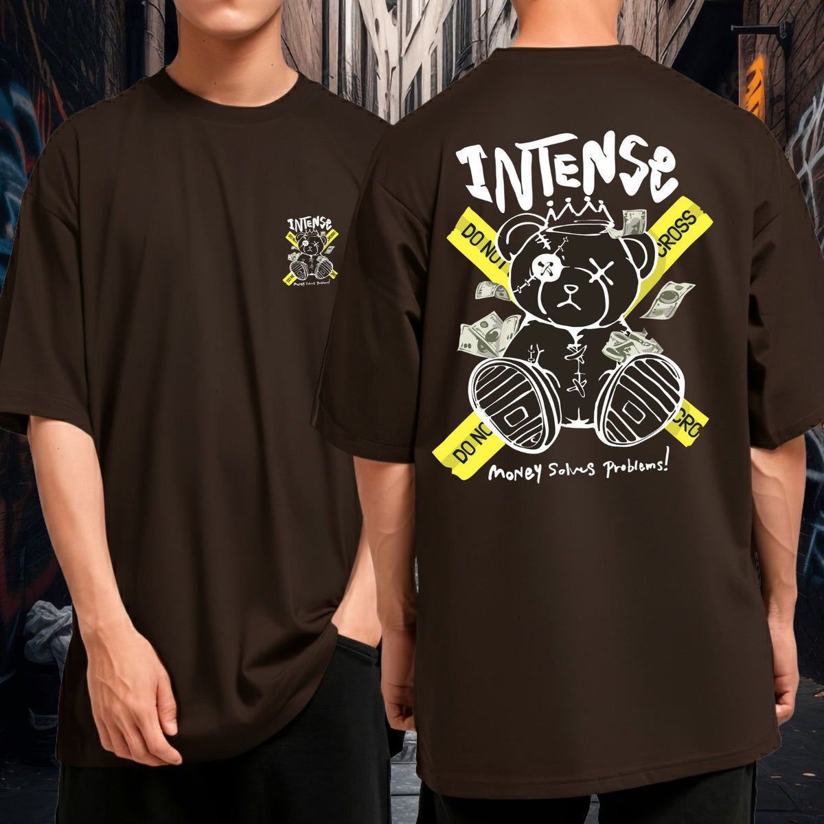 Camiseta Oversized Streetwear Underground Urso Intense Money Solves Problems