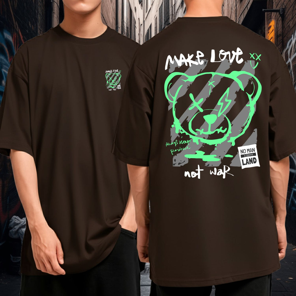 Camiseta Oversized Malha Grossa Bom Caimento Streetwear Urso Bear Make Love Not War