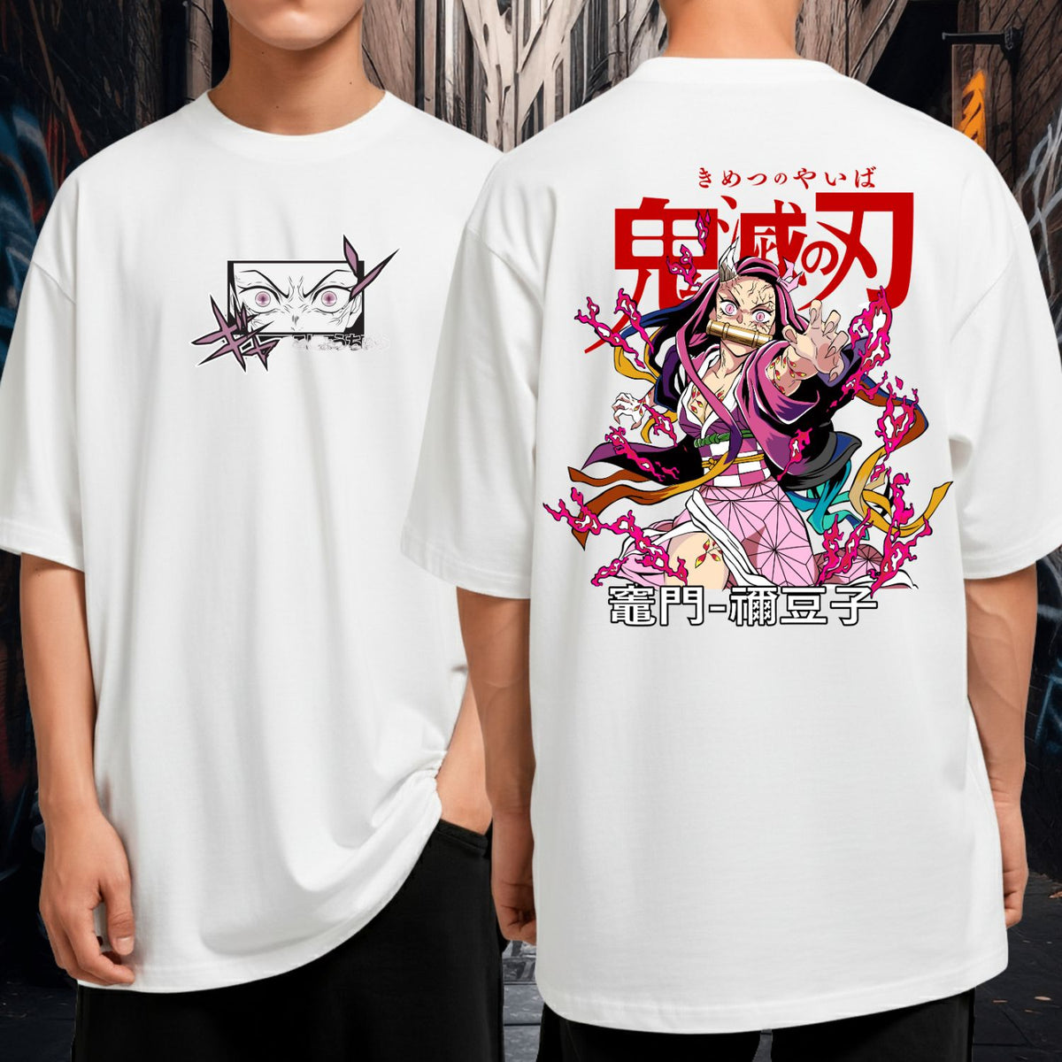Camiseta Oversized Anime Demon Slayer Nezuko Oni 100% Algodão Malha Premium