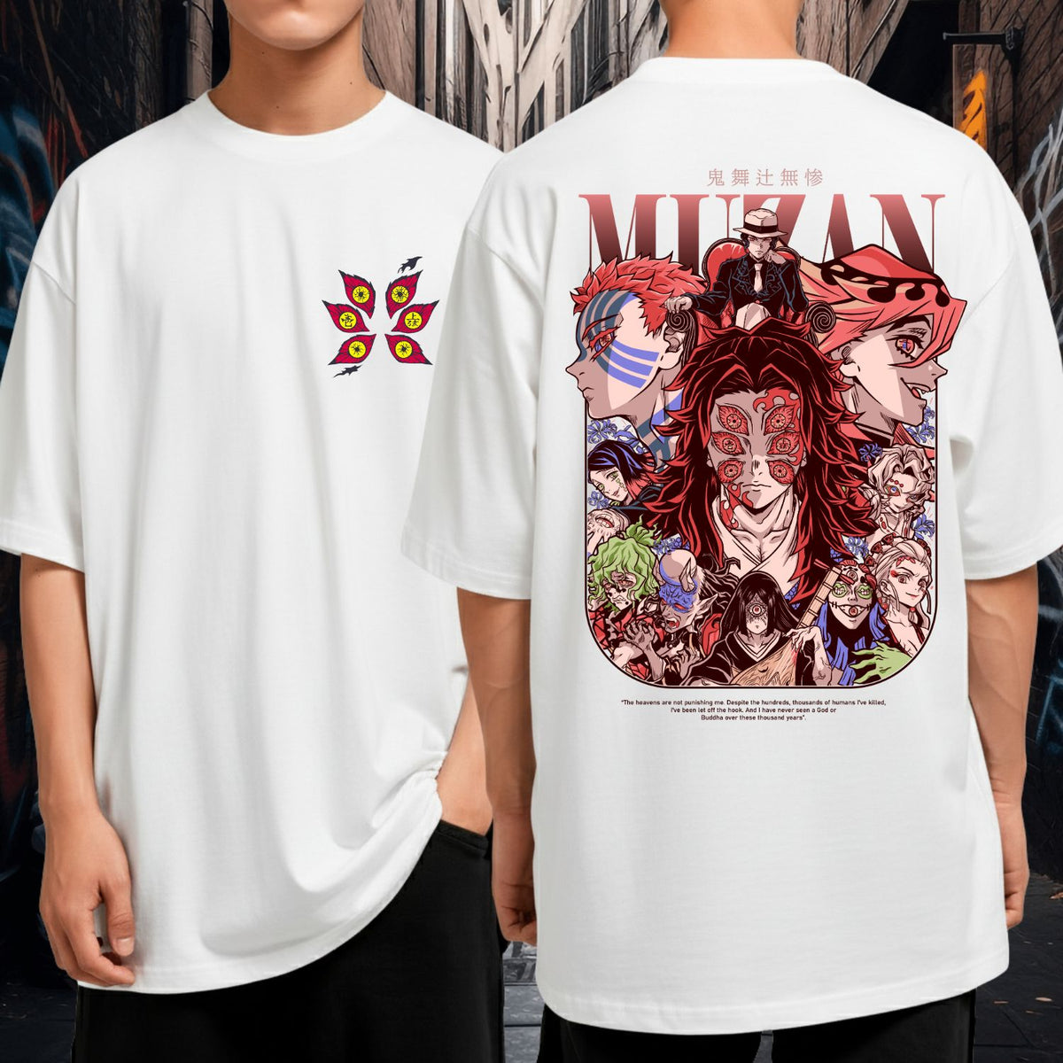 Camiseta Oversized Algodão Demon Slayer Oni Muzan Akaza Kokushibo