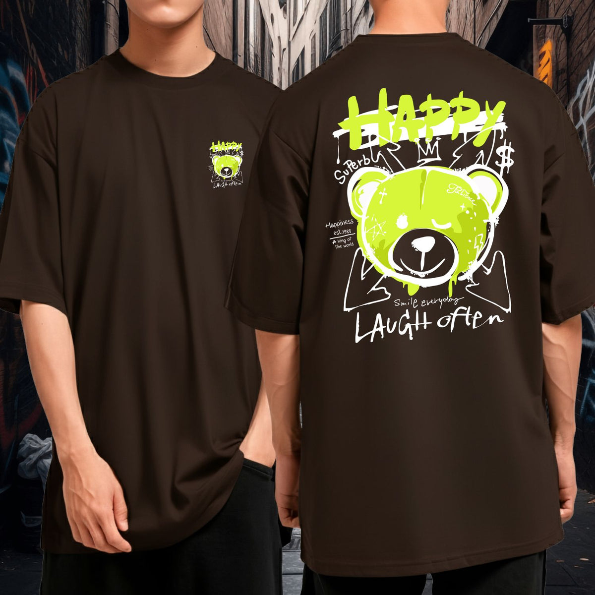 Camiseta Oversized Algodão Premium Grossa Blusão Largo Happy Laugh Often Bear