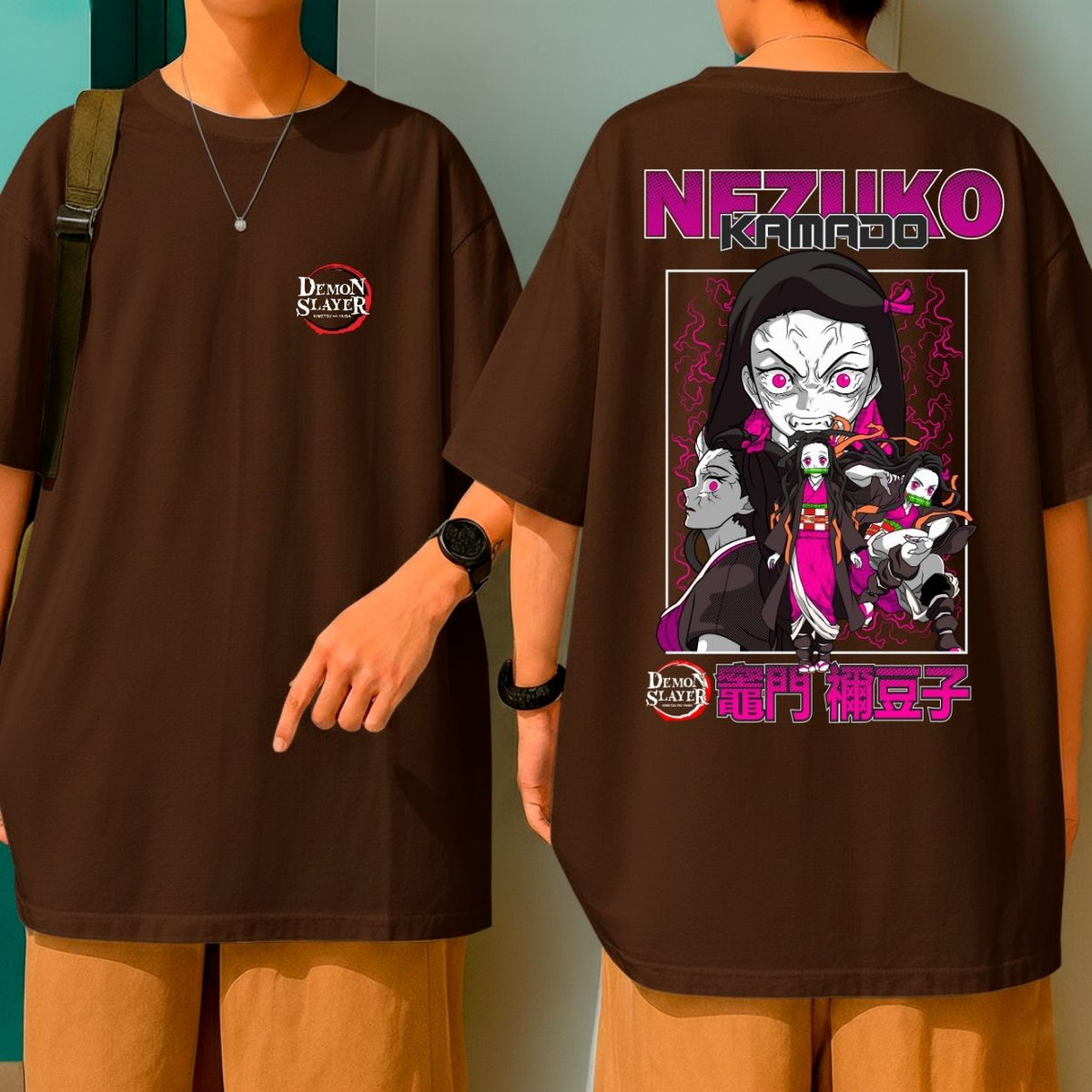 Camiseta Oversized Nezuko Demon Slayer Oni Blusão 100% Algodão Malha Grossa