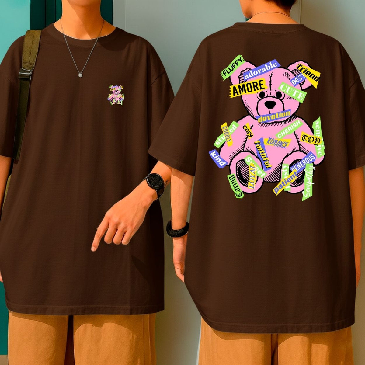 Camiseta Oversized Streetwear Amore Bear Design Colorido e Moderno P ao GG
