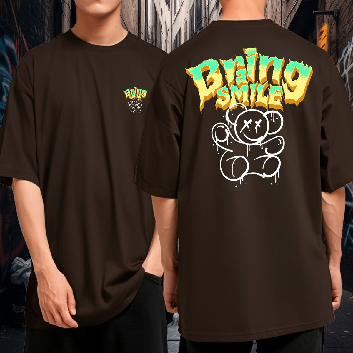 Camiseta Oversized Algodão Premium Bring a Smile Bear Streetwear