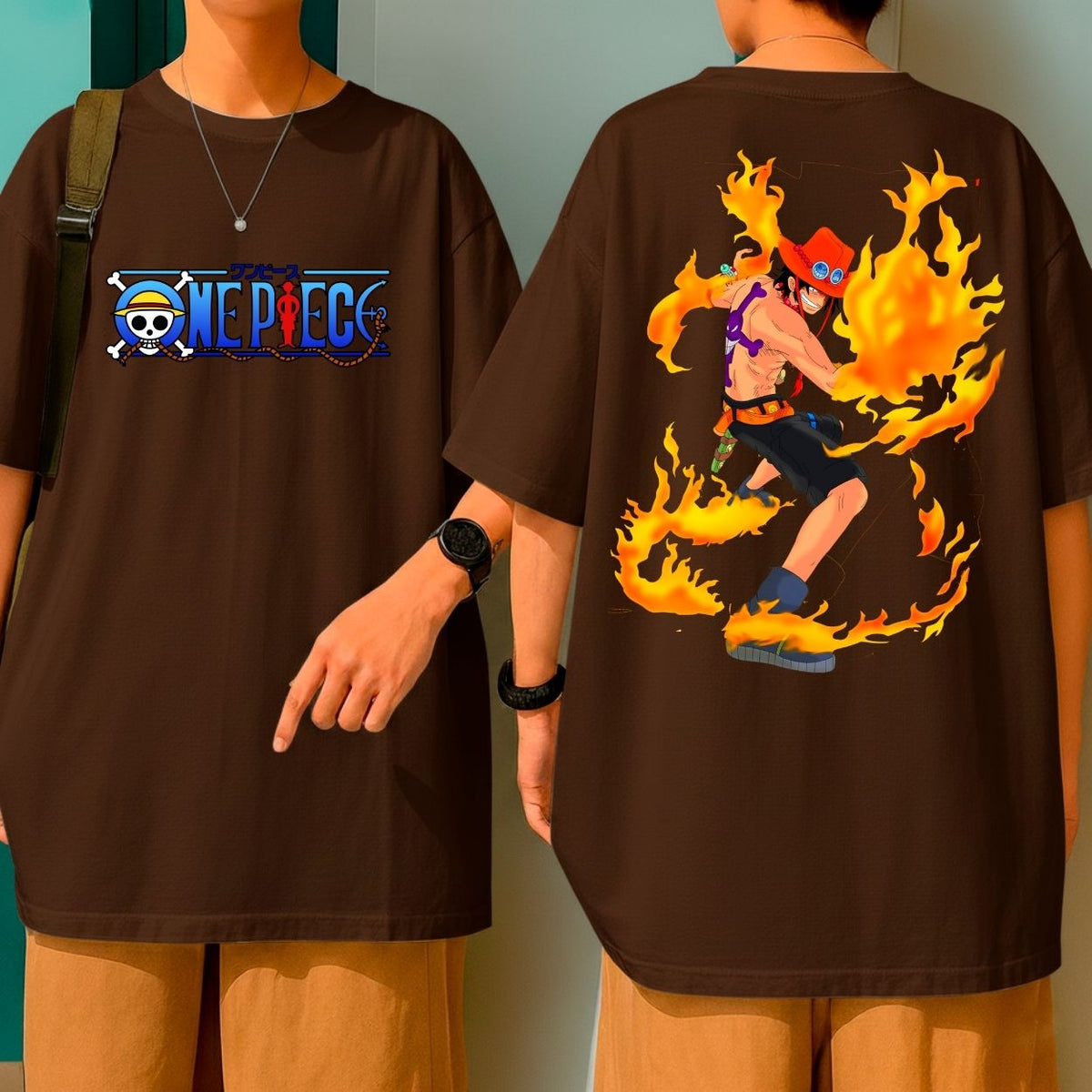 Camiseta Oversized Ace Punhos De Fogo Anime One Piece Blusão 100% Algodão Malha Grossa