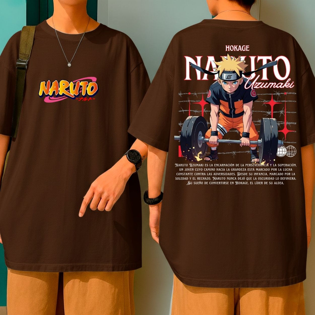 Camiseta Oversized Algodão Malha Grossa Premium Anime Naruto Uzumaki