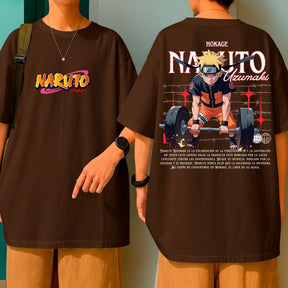 Camiseta Oversized Algodão Malha Grossa Premium Anime Naruto Uzumaki