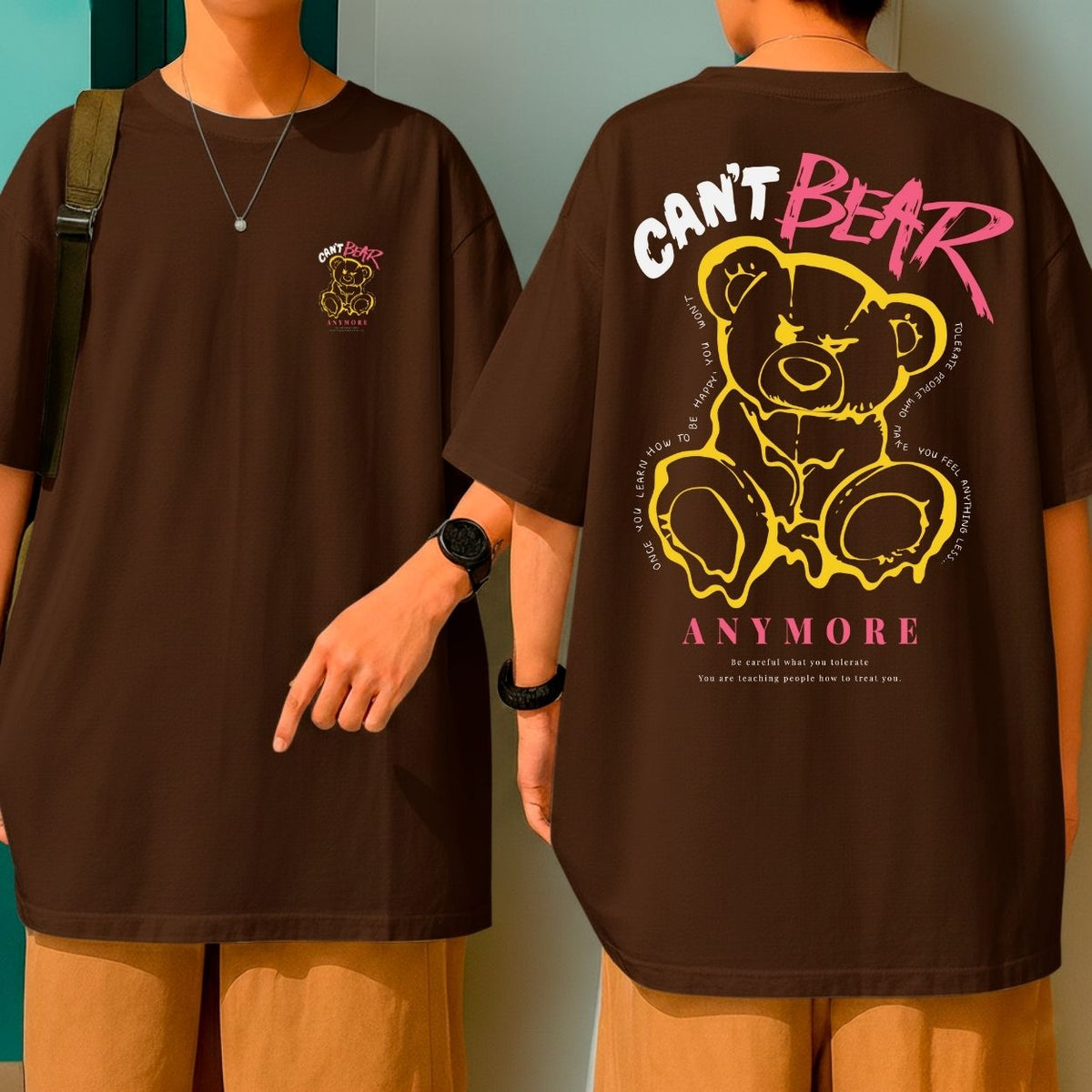 Camiseta Oversized Larga Urso Streetwear Can’t Bear Anymore Blusão Grande