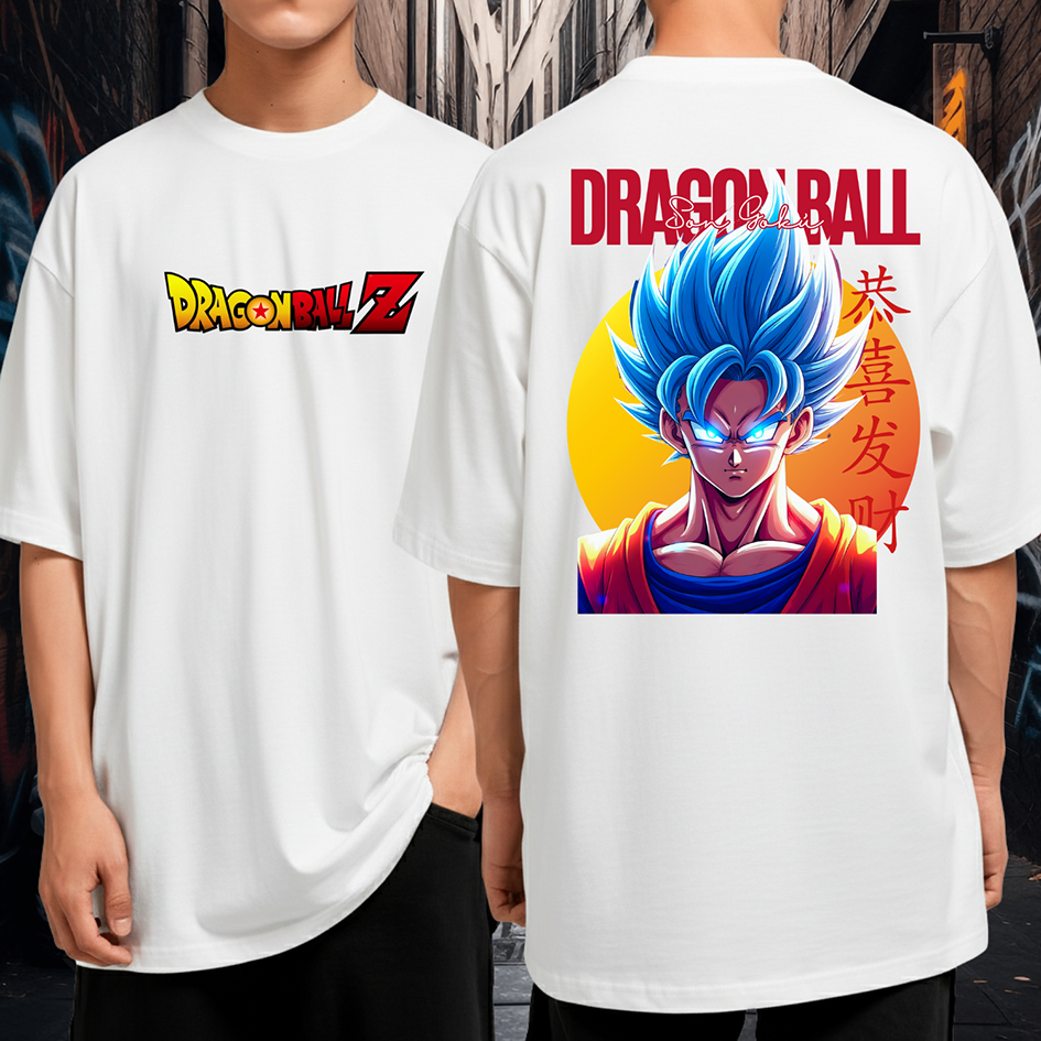 Camiseta Oversized 100% Algodão Son Goku Saiyajin Dragon Ball