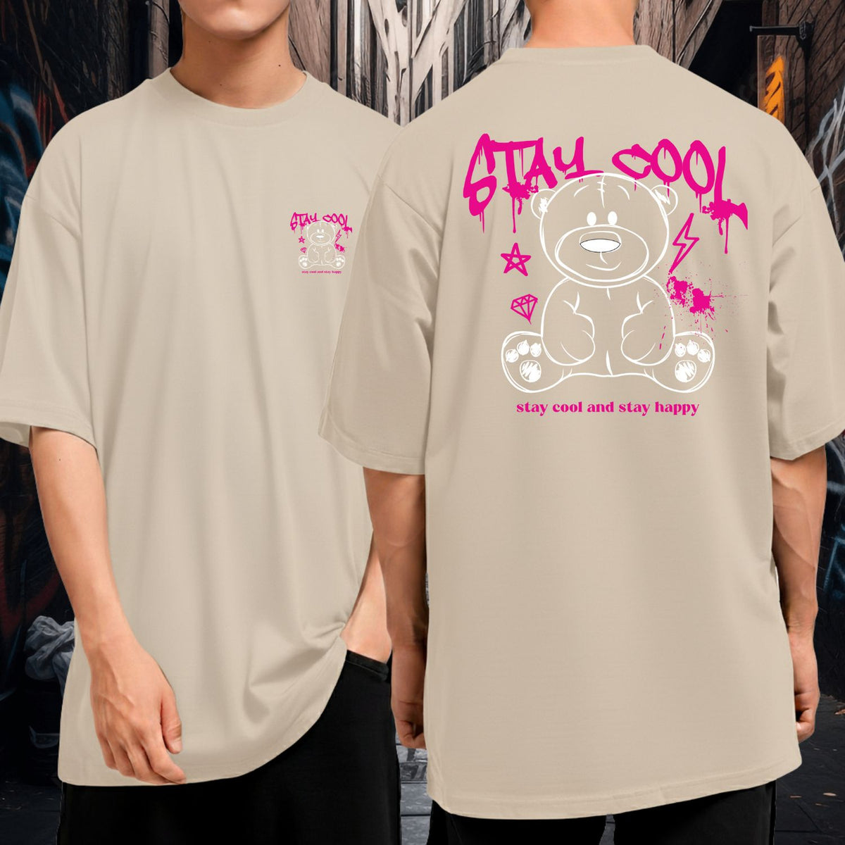 Camiseta Oversized 100% Algodão Blusão Largo Stay Cool and Stay Happy