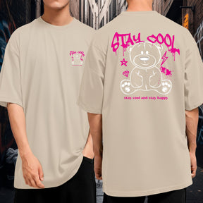 Camiseta Oversized 100% Algodão Blusão Largo Stay Cool and Stay Happy