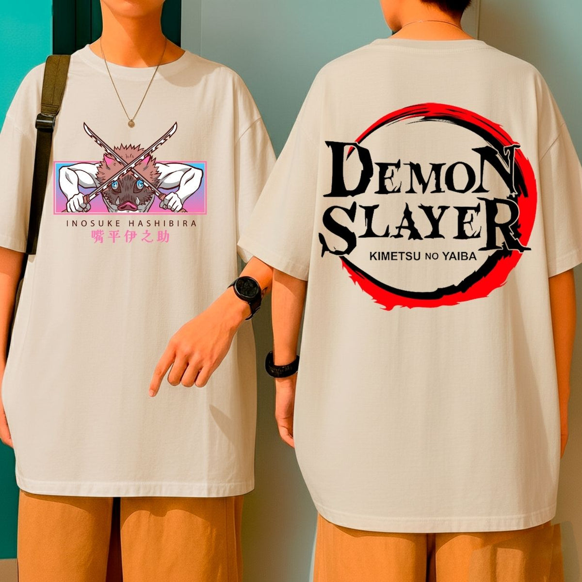 Camiseta Oversized 100% Algodão Inosuke Demon Slayer Blusão Malha Grossa Gola Redonda