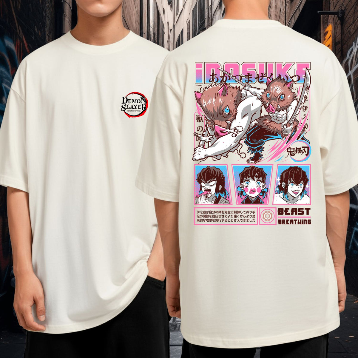 Camiseta Oversized Inosuke Demon Slayer Anime Blusão Malha Premium Algodão