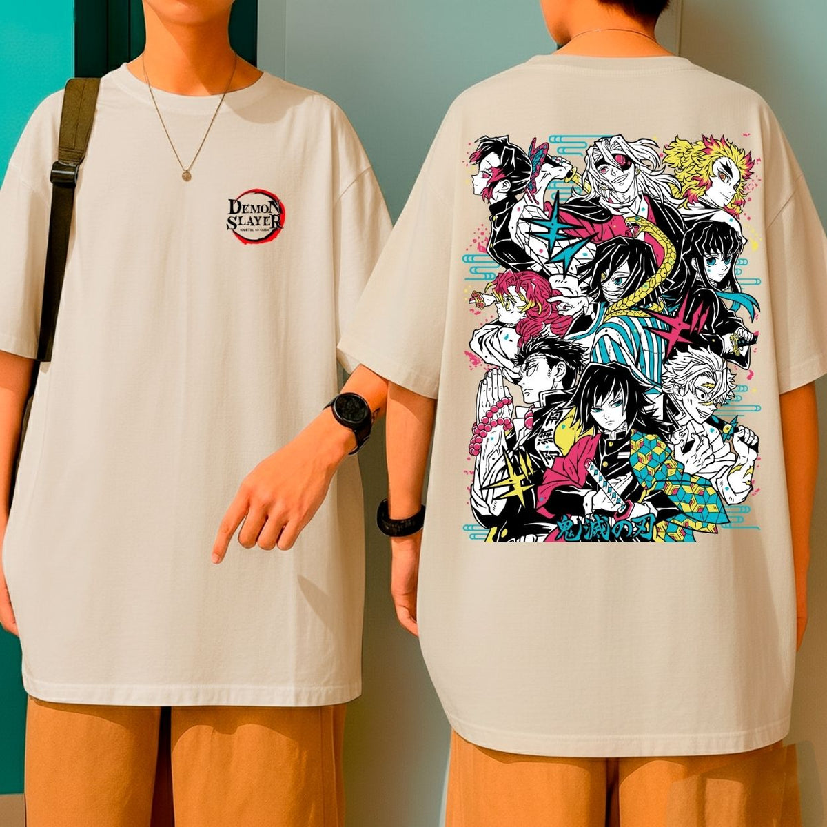 Camiseta Oversized Algodão Malha Premium Demon Slayer Personagens Blusão Largo Grande
