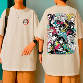Camiseta Oversized Algodão Malha Premium Demon Slayer Personagens Blusão Largo Grande