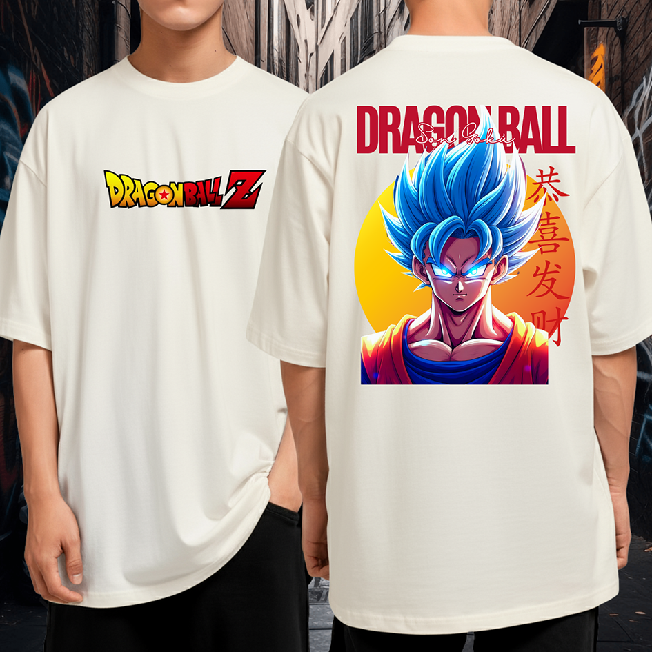 Camiseta Oversized 100% Algodão Son Goku Saiyajin Dragon Ball