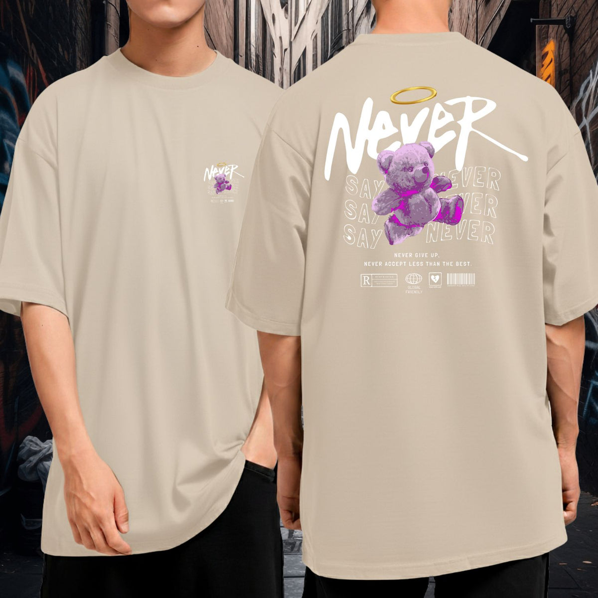 Camiseta Oversized 100% Algodão Streetwear Never Bear Design Exclusivo Moderno