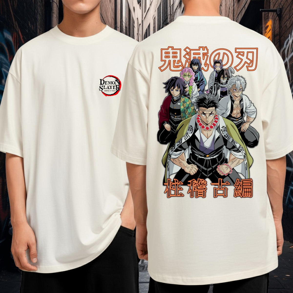 Camiseta 100% Algodão Oversized Unissex Demon Slayer Anime Hashiras