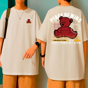 Camiseta Oversized Streetwear Urso Vermelho Flames Peace of Mind