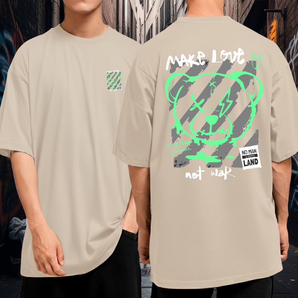 Camiseta Oversized Malha Grossa Bom Caimento Streetwear Urso Bear Make Love Not War